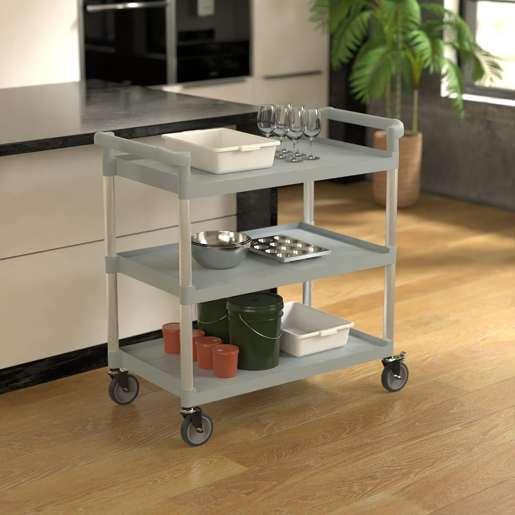 Gray Utility/Bussing Cart with Three Shelves - 42" x 20"