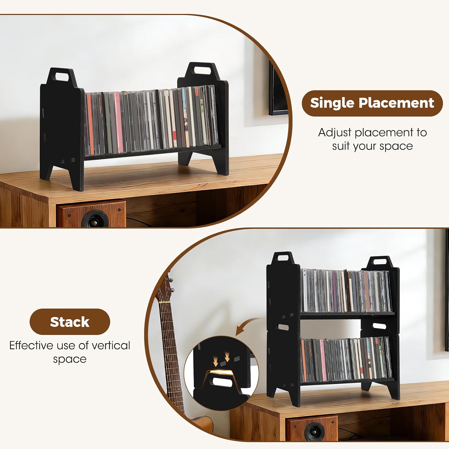 2 Pack Stackable CD Holder Organizer Rack, CD Storage Tower Shelf | Holds up to 56 CD Cases, Jewel Case Display Stand Fit for Theatre Room (Black)