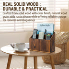 MyGift Rustic Solid Wood Remote Control Holder Caddy – Tabletop Organizer with Magazine Storage Slot for Living Room or Office