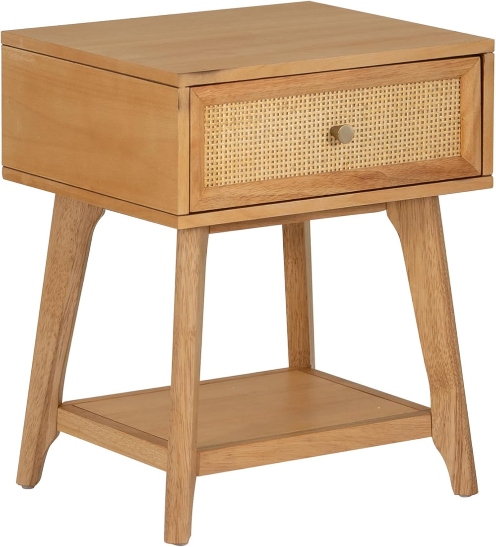 Powell Laurie Natural Wooden Side Accent Table with Cane Drawer Front