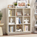 9 Cube Storage Book Shelf, 41" Tall Organizer Bookcase with Curved Edge, Wood Floor Standing 3-Tier Cubby Bookshelf with Base, Vintage Display Book Case for Bedroom, Office, White Cream Oak