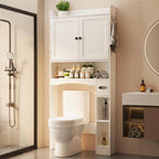 Ahomly Over The Toilet Storage Cabinet, 32.3" W Over Toilet Bathroom Organizer with Doors, Adjustable Shelves, Toilet Paper Holder, 2 Side Hooks, Space-Saver for Bathroom, Laundry, White