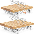 HOUSE DAY Premium Wooden Pants Hangers 100 Pack, Solid Lotus Wood Skirt Hangers with 2-Adjustable Clips, Heavy Duty & Anti Slip Wood Bottom Hanger for Slacks, Jeans, Trousers, Shorts (Natural)