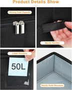 Under Bed Storage Container, 3 Pack Underbed Storage Bags With Lid, Foldable Sturdy Clothes Storage Organizer W/ 3 Handles, Ultra Thick Fabric Blanket Shoe Storage Box, 30x15x6.7inch, Black, 50L