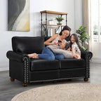 Faux Leather Loveseat Sofa, 59" W Mid Century Modern Couch with Storage, Comfy 2 Seater Sofa with Nailhead Trim & Rolled Armrests, Deep Seat Small Couch for Living Room, Apartment, Office (Black)