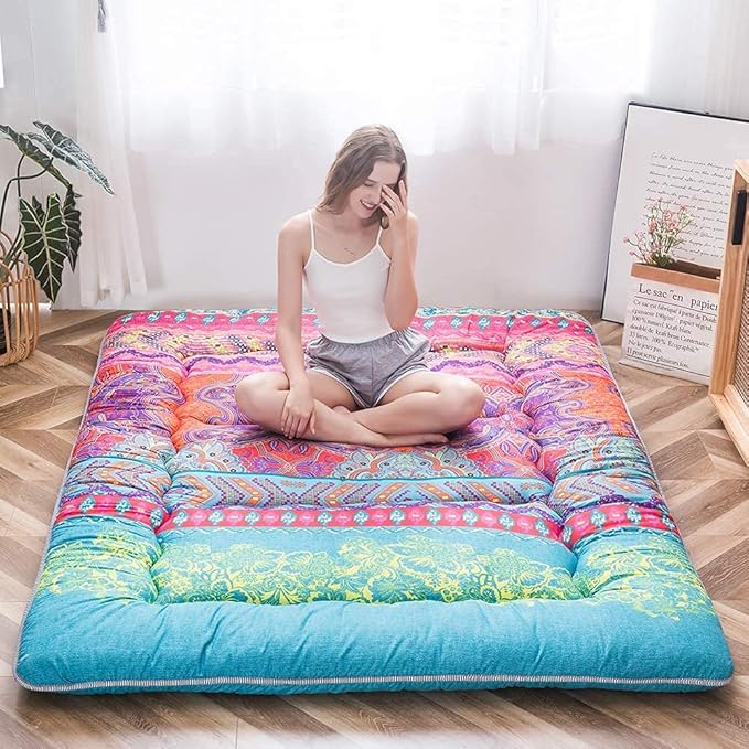 MAXYOYO Japanese Floor Mattress Futon Mattress, 4" Thicken Tatami Mat Sleeping Pad Foldable Roll Up Mat Boys Girls Dormitory Pad Kids Floor Lounger Pillow Bed, Charcoal Grey, Queen Size