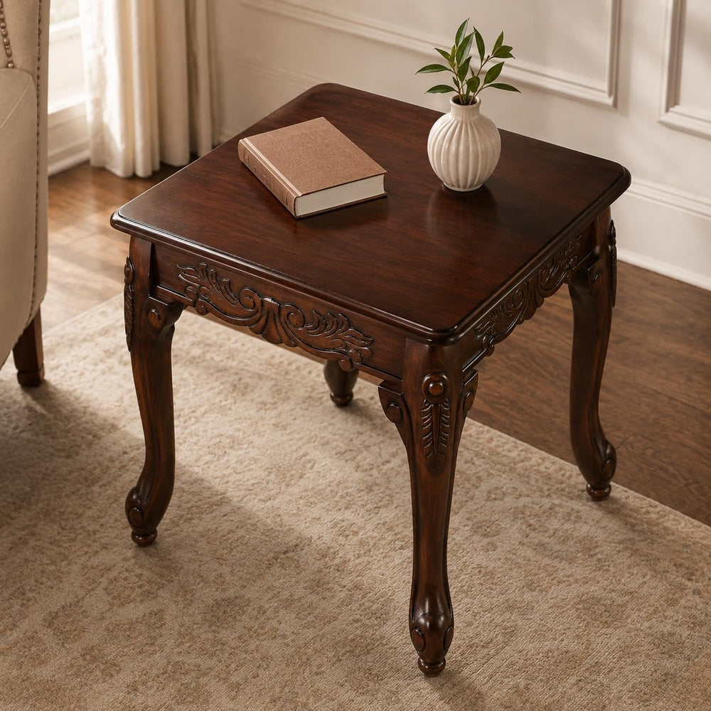 Traditional Dark Cherry Wood End Table with Claw Feet Ornate Vintage Side Tab...