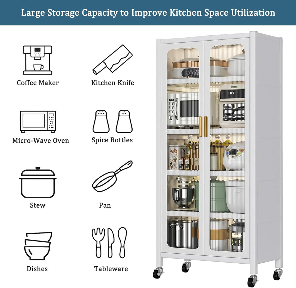65" Metal Pantry Storage Cabinet with Flip Doors & Pegboard, 6-Tier ...