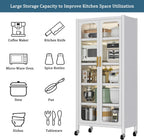 65'' Tall Kitchen Pantry Cabinet with Doors, White Storage Cabinet with Adjustable Shelves & Wheels, Metal Pantry Cabinets for Kitchen Storage Dining Room, Easy Assembly (White)