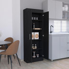 Modern Kitchen Pantry, Storage Cabinet with 2 Doors and Multiple Shelves, Black, Engineered Wood, for Dining Room, Easy to Clean