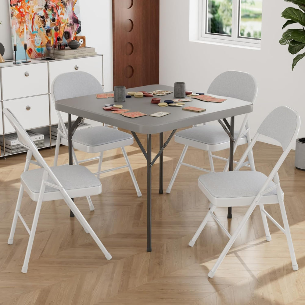 VECELO 5 Piece Folding Card Table Square and Chairs Set, Collapsible Legs &am...