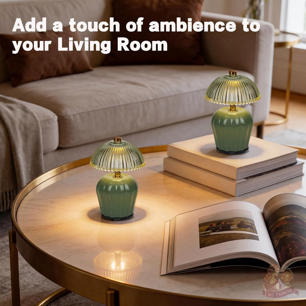 MJ PREMIER Rechargeable Table Lamp, Small Cordless Lamp with Timer, Green*2