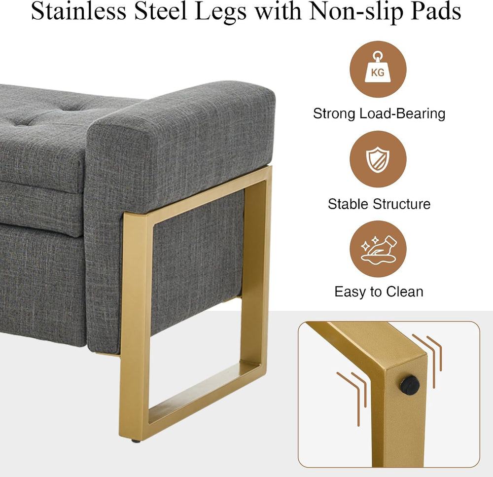 adochr 57" Storage Bench, Linen Upholstered Ottoman with Storage, Large ...