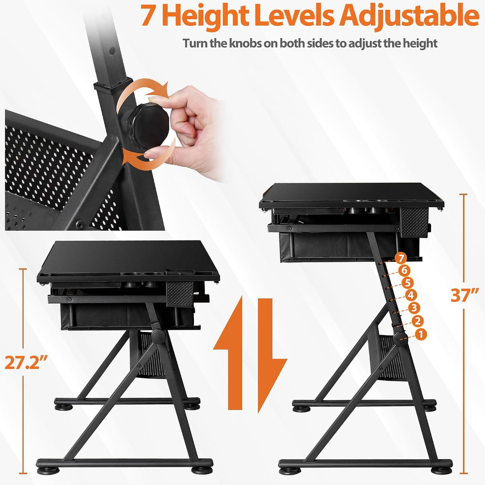 Nouva Adjustable Drafting Table Drawing Table w/Power Outlets (2AC, USB, Type...