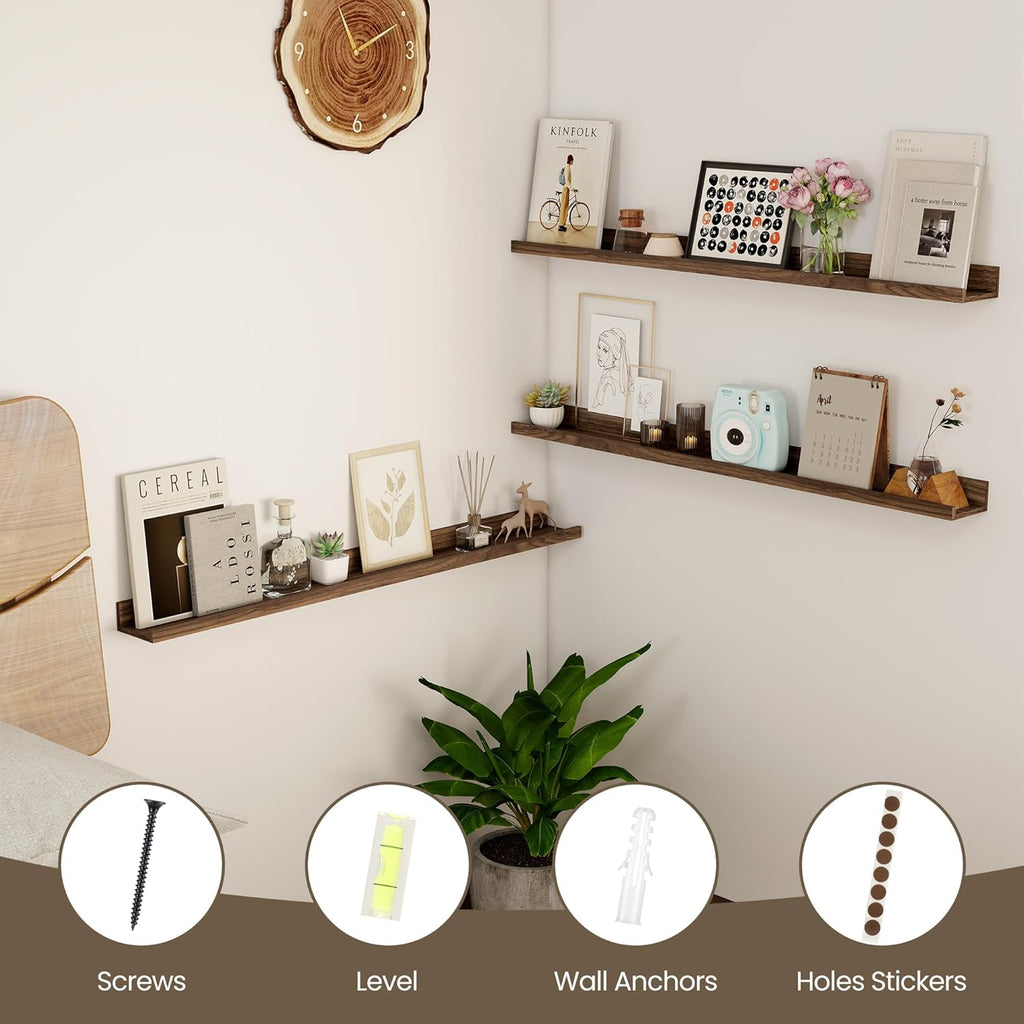 Axeman Floating Shelves for Wall - Picture Ledge Shelf Set of 2-36 Inch Floating Shelves with Lip - Walnut Picture Shelf for Wall with Ledge - Photo Ledge Shelves for Pictures Nursery Books