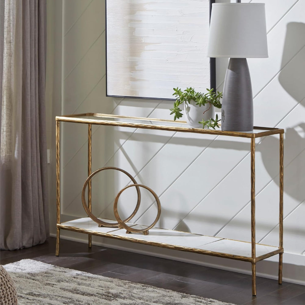 Signature Design by Ashley 52" Glass & Marble Narrow Console Sofa Ta...