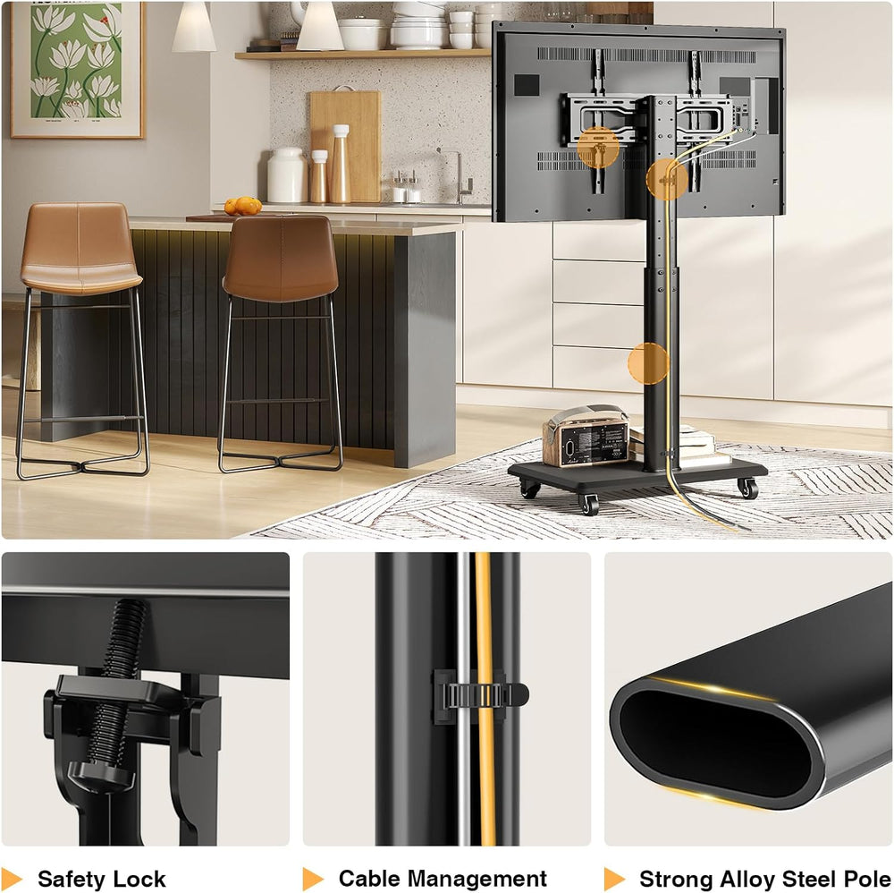 TVON Rolling TV Stand for 32-70Inch TVs, Elegant Floor TV Stand with Wheels |...