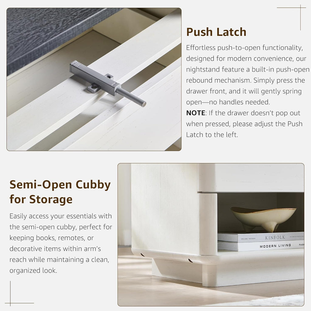 ACCOHOHO Nightstand Set of 2 with Charging Station, 22" Large Modern Bedside Table with 2 Drawers Storage,Push-to-Open End Table for Bedroom,Living Room,Off White