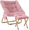 Kasunpul Comfy Saucer Chair, Foldable Living Room Chairs, Soft Faux Fur Lounge Chair for Bedroom, Reading Chairs for Adults, Teens, X-Large (Pink)