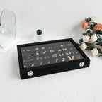 Wudygirl 40 Grid Jewelry Organizer Tray for Earrings Rings Bracelets Storage Necklaces Display Large Jewelry Box with Clear Lid Multiple Compartments Drawer Organization (Black Velvet)