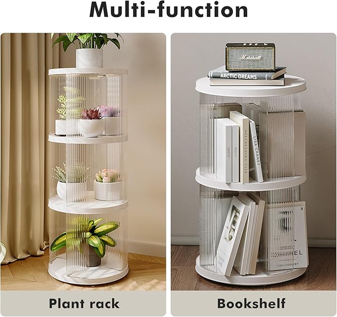 3 Tier Rotating Bookshelf Spinning Bookshelf Tower Swivel Bookcase Round Book Shelf for Small Space Revolving Bookcase for Playroom Bedroom Living Room