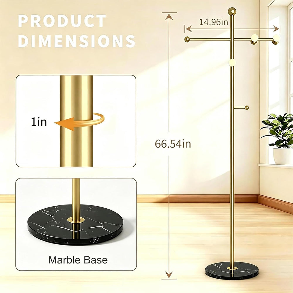 Modern Freestanding Coat Rack with Marble Base, 8 Hooks