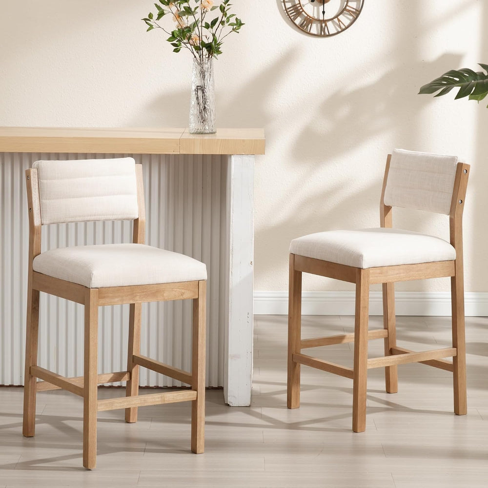 BESTANO 26” Counter Height Bar Stools Set of 2 Linen Upholstered Kitchen Isla...