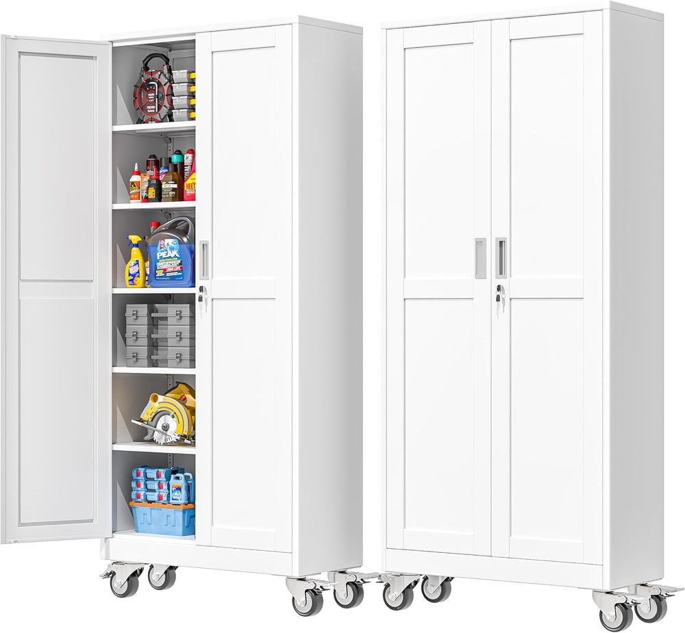 PAOFIN 75''H Metal Garage Storage Cabinet with Wheels,Steel File Cabi...