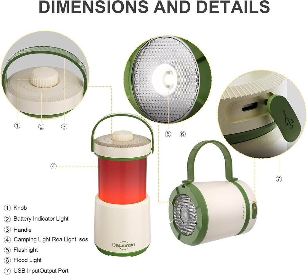 Dawnrise Rechargeable LED Camping Lantern, 5-in-1 Tent Light with 750Lm