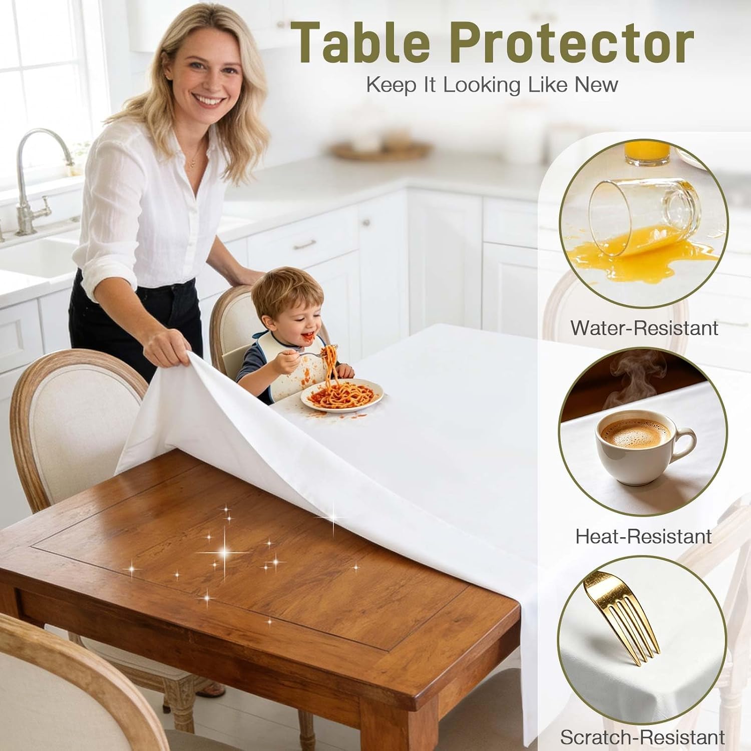 Vinyl Table Protector Pad with Flannel Backing, Heavy-Duty Table Padding for Dining Room Table, Waterproof, Heat Resistant, Non-Slip Under Tablecloth 90 x 54 inches, Rectangular