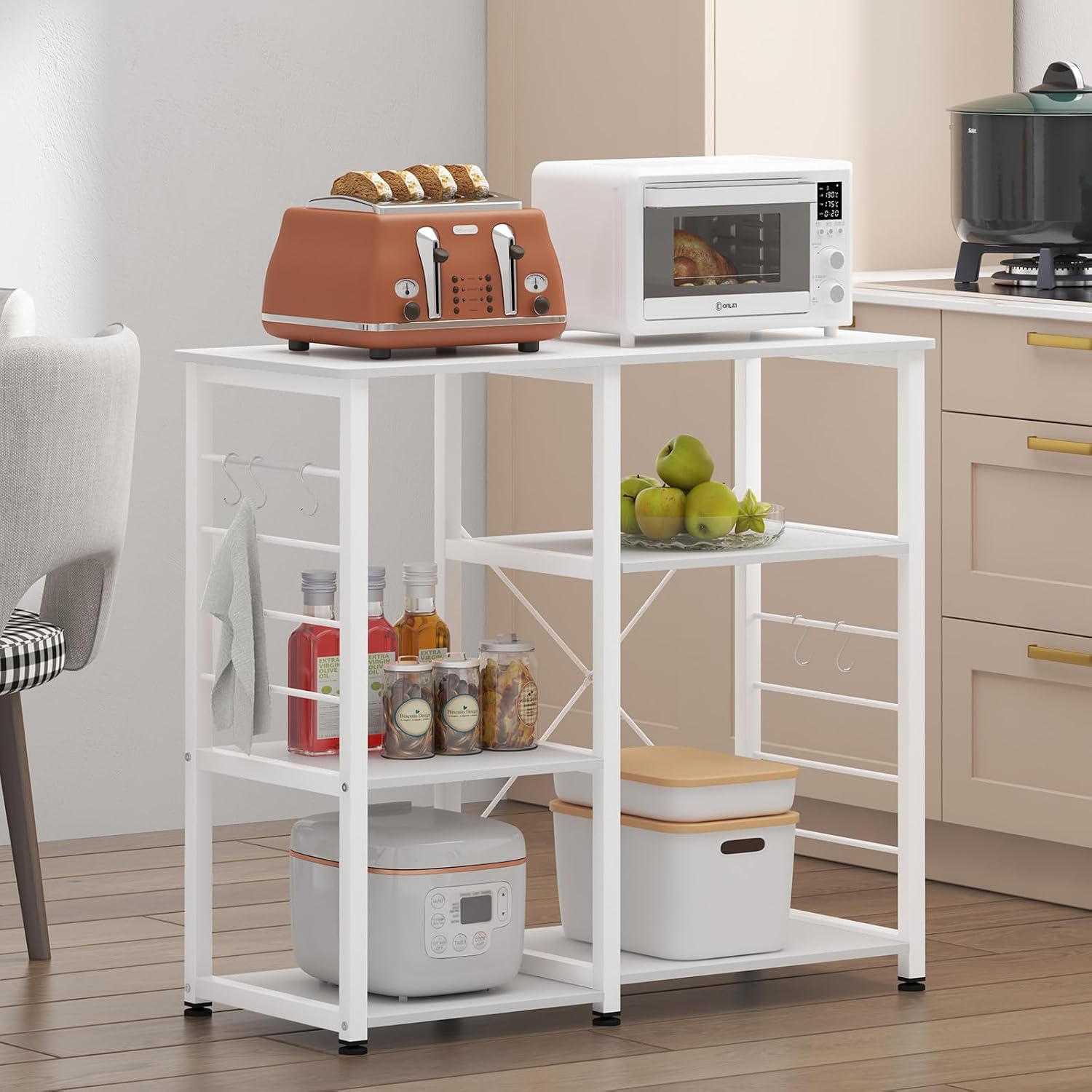 soges 35.4 Inch Kitchen Shelf Baker's Rack Utility Microwave Oven Stand Kitchen Island Storage Cart Rack, White