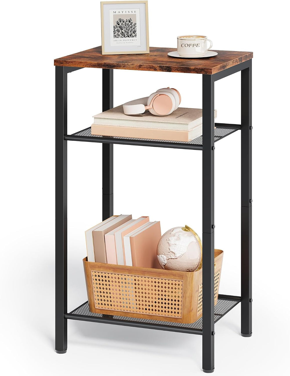 Hoctieon 2-Set 3 Tier End Table, Telephone Table Set of 2, Tall Side Table wi...