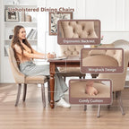 Velvet Dining Chairs Set of 4, Upholstered Dining Room Chairs with Nailhead Ring Pull Trim, Button Tufted Wing Back Chairs for Dining with Solid Wood Legs for Kitchen Dining Room(Khaki)
