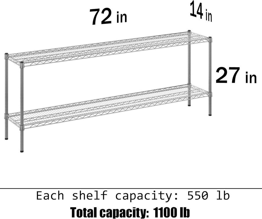 14" Deep x 72" Wide x 27" Height Wire Shelving Kit | 2-Tier | NSF Commercial Storage Rack Unit