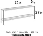 14" Deep x 72" Wide x 27" Height Wire Shelving Kit | 2-Tier | NSF Commercial Storage Rack Unit