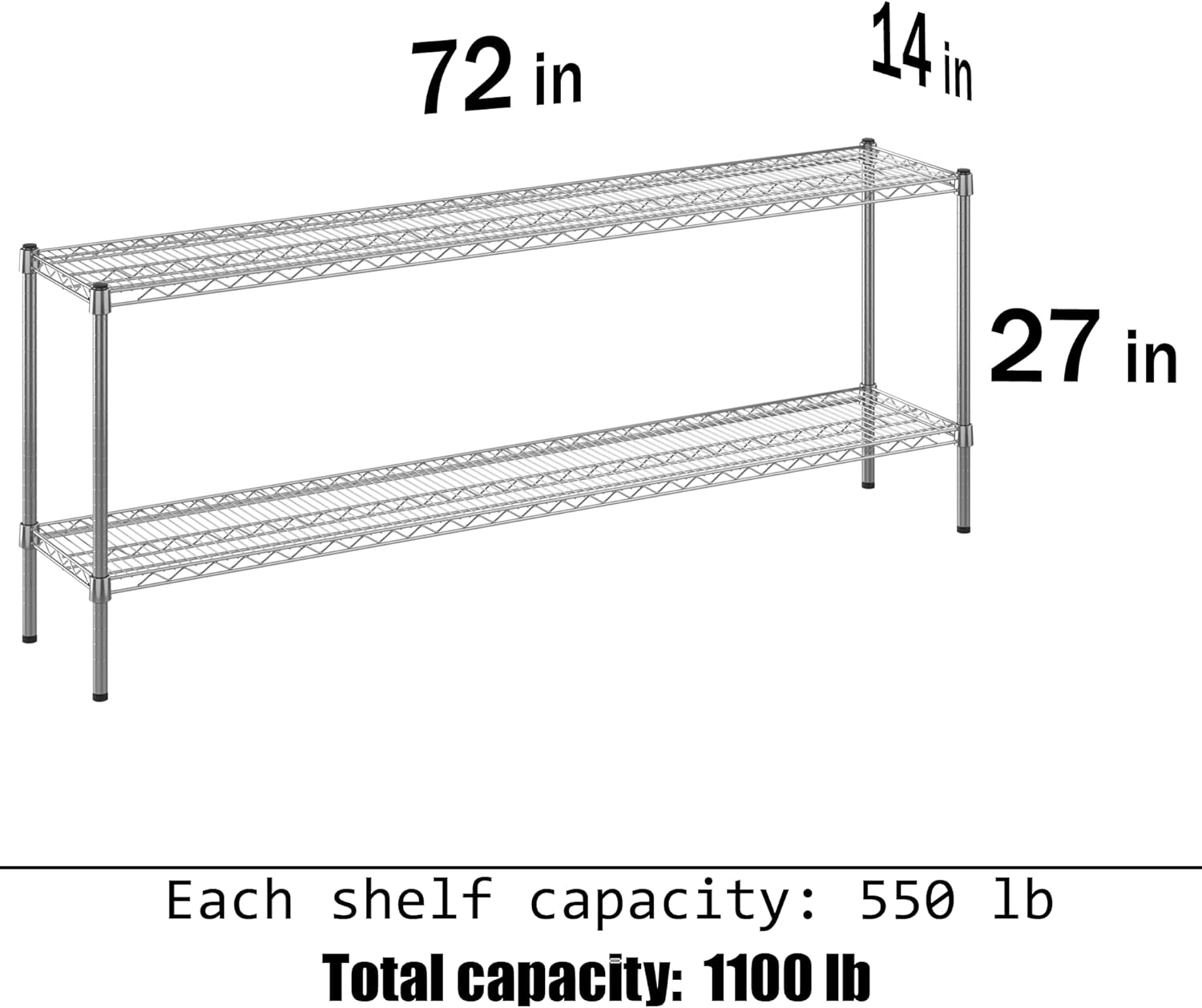 14" Deep x 72" Wide x 27" Height Wire Shelving Kit | 2-Tier | NSF Commercial Storage Rack Unit