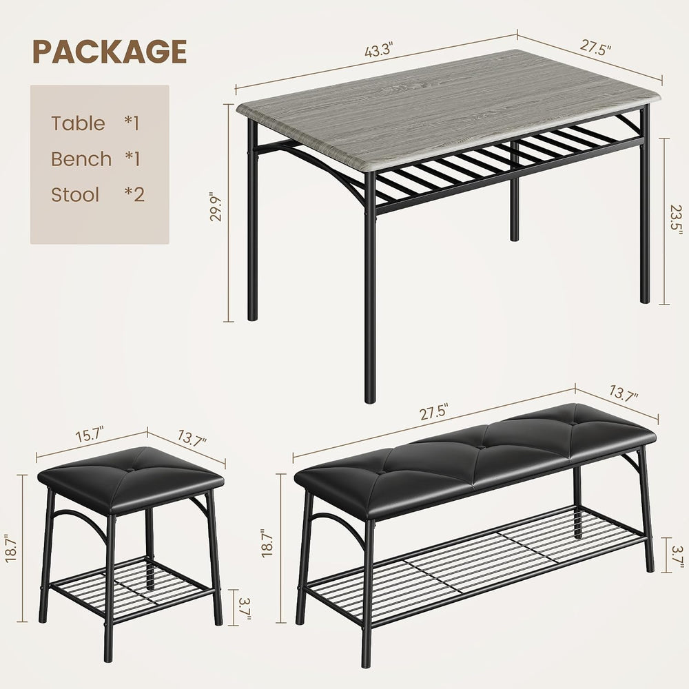 GAOMON Dining Table with Benches, Kitchen Table Set for 4, Dining Room Table ...