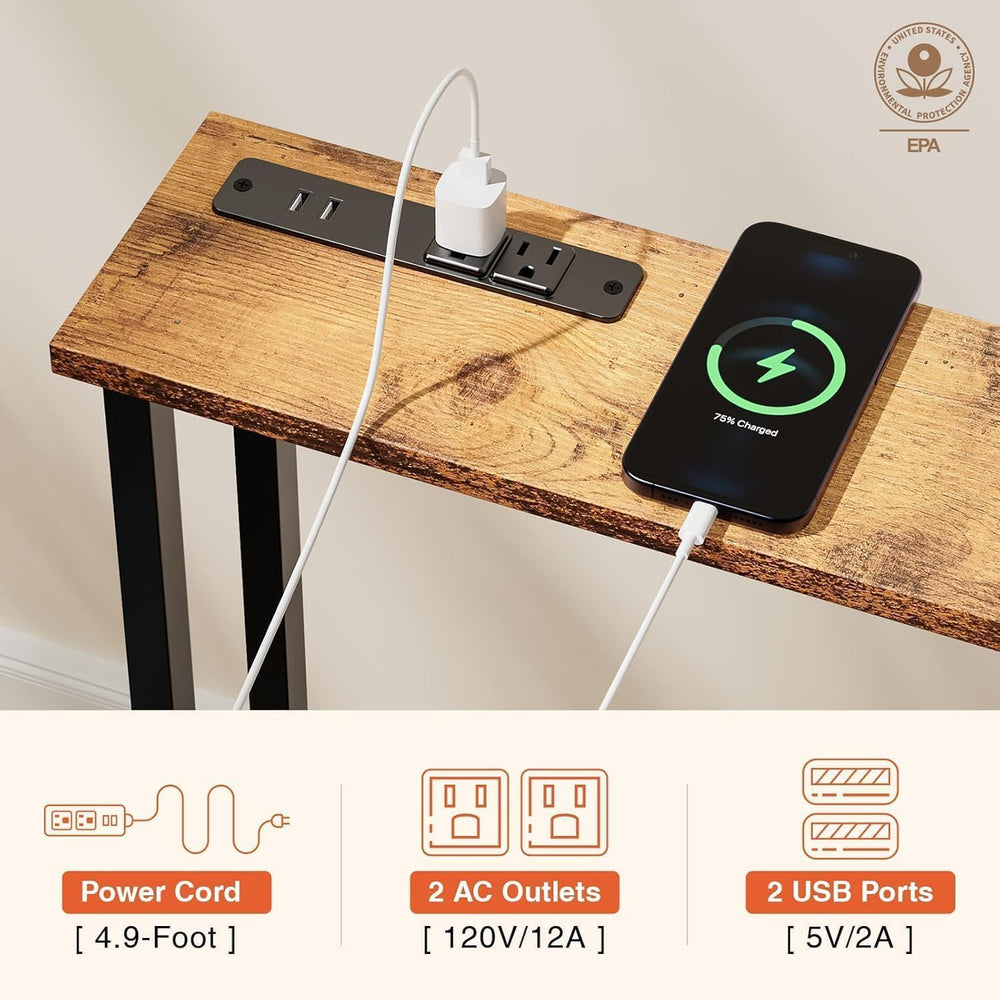 Keelian 102" Narrow Console Sofa Table - 2 Power Outlets & 4 USB Por...