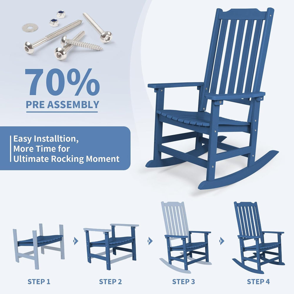 Outdoor Rocking Chairs Set of 2, Oversized All Weather High Back Porch Rocker...