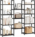NUMENN Triple Column 4 Tier Bookshelf, Bookcase with 11 Open Display Shelves, Adjustable Rustic Industrial Style Book Shelves, Modern Bookshelves for Bedroom, Living Room and Home Office, Black
