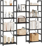 NUMENN Triple Column 4 Tier Bookshelf, Bookcase with 11 Open Display Shelves, Adjustable Rustic Industrial Style Book Shelves, Modern Bookshelves for Bedroom, Living Room and Home Office, Black