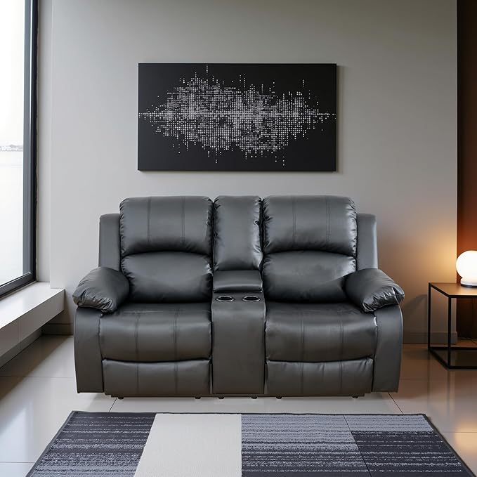 Recliner Sofa Set Couches for Living Room Chair Semi PU Fabric Living Room Furniture Sets, Adjusted Loveseat Reclining Couch Furniture Sofa Set for Theater Seating, Black