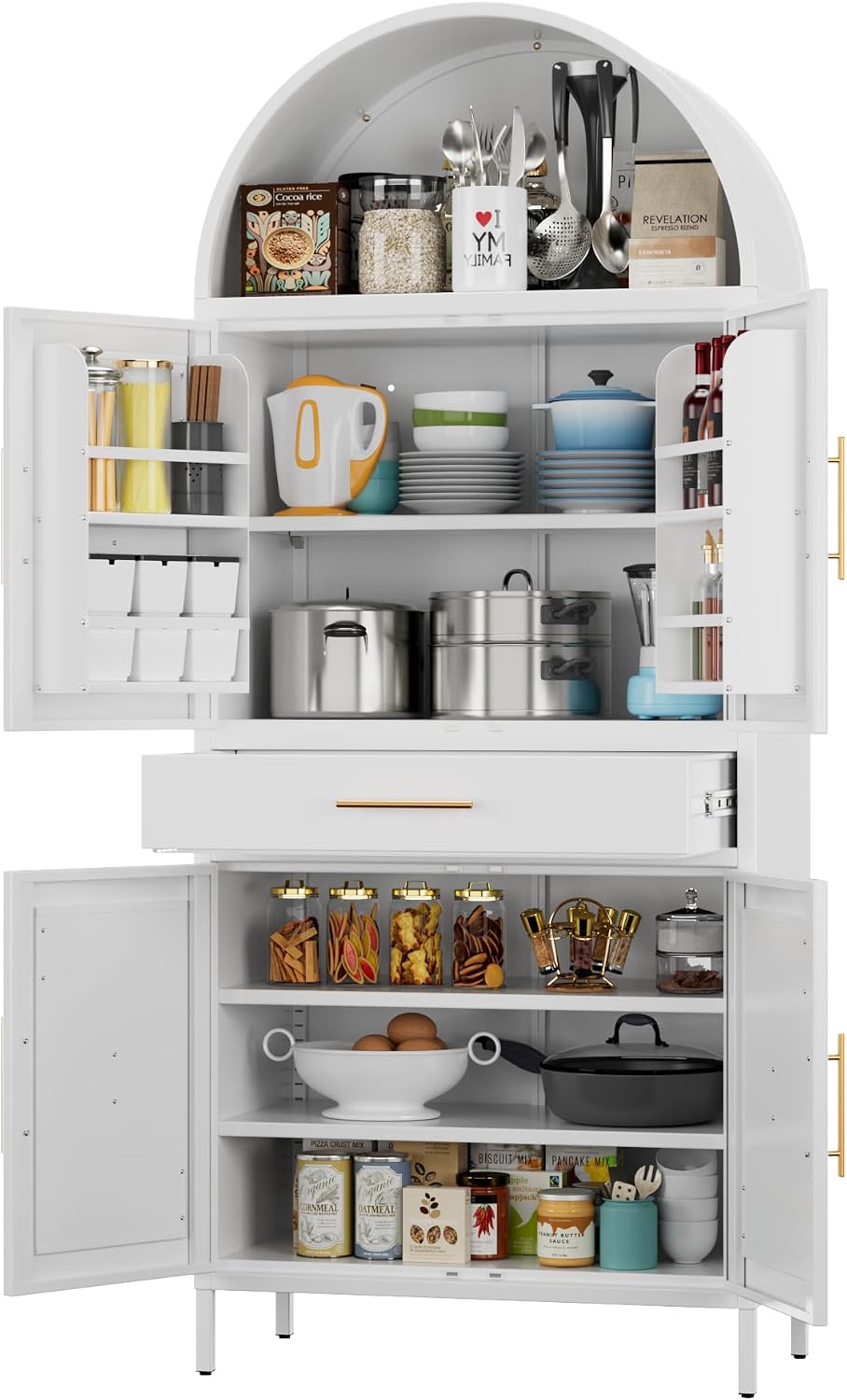73”H Metal Arched Kitchen Pantry Cabinet with 1 Drawer, Farmhouse Pantry Cabi...