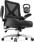 Ergonomic Chair - 350lbs Capacity for Big & Tall with 4.8" Thickened Seat Cushion, Sacral Lumbar Support and Flip-Up Arms for Home Office