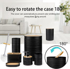 CERBIOR Bathroom Accessories Set Bath Ensemble Includes Soap Dispenser, Toothbrush Holder, Toothbrush Cup, Soap Dish for Decorative Countertop and Housewarming Gift (Black Spiricle)