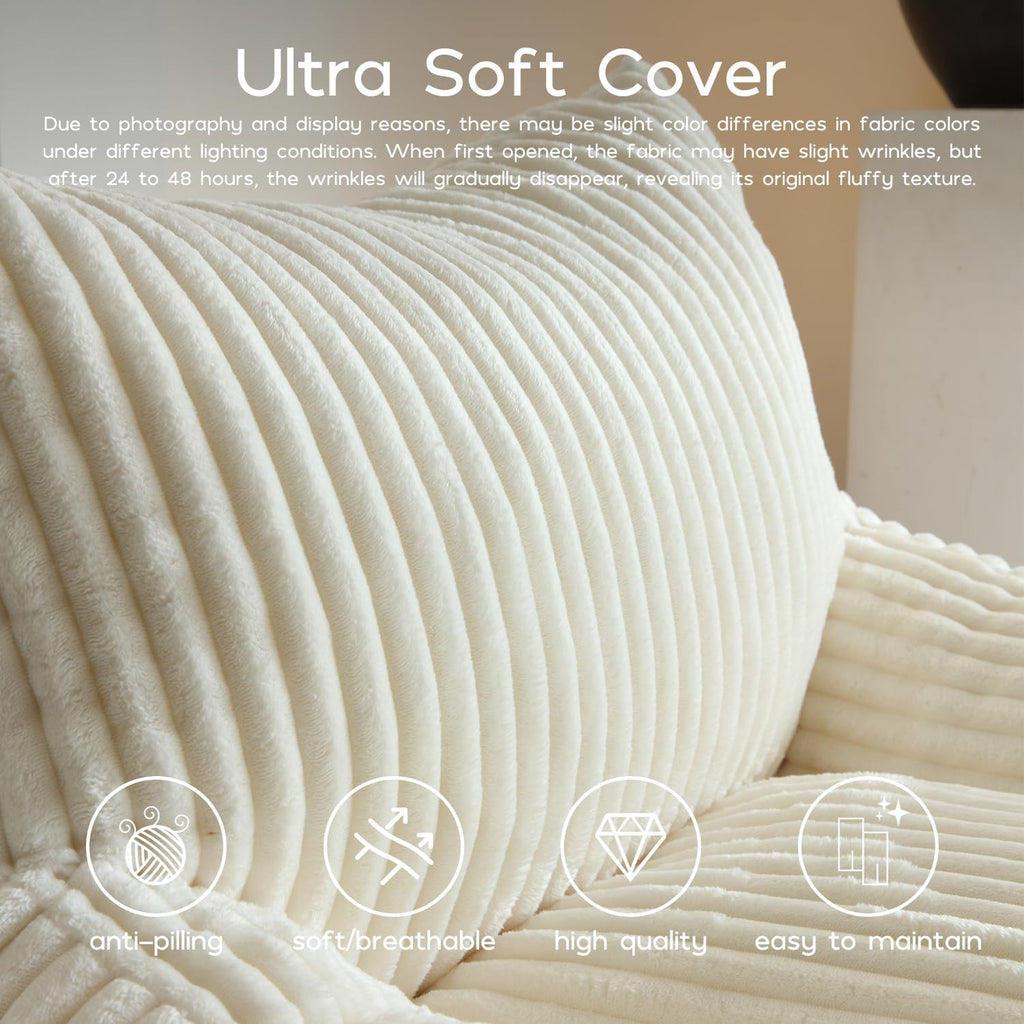 Giant Bean Bag Chair for Adults, Oversized Beanbag Sofa with Armrests and Back Support, Filler Included, Ultra Soft Stuffed Floor Couch for Bedroom Reading Lounging, Living Room