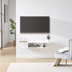 GHC Floating TV Stand, Wall Mounted Entertainment Center and Cabinet Shelf, TV Console with Storage, Media Console for DVD Player, Space-Saving Under TV Shelf for Bedroom, Living Room (White)