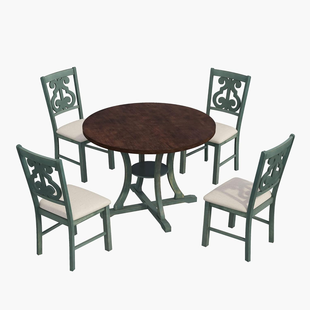 Merax 5 Piece Round Dining Table Set 4 Retro Chairs with Special-Shaped Table...
