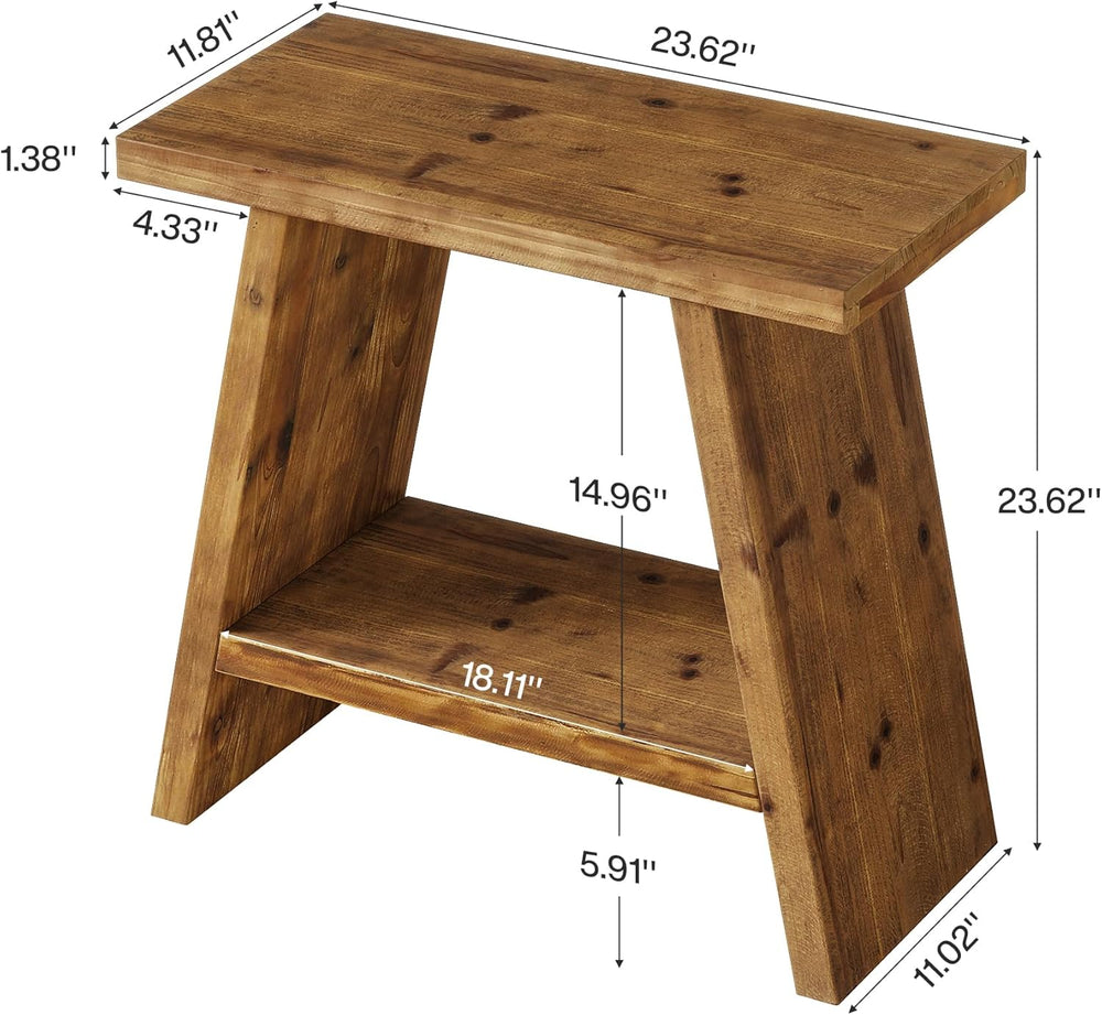 Solid Wood End Table for Living Room Set of 2, Narrow Small Side Table with 2...