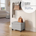 STORAGEBUD Storage Ottoman Cube with Small Bin, 16-in Square Ottoman with Storage for Living Room and Bedroom, Small Ottomans Foot Rest, Fabric Foot Stools Ottomans Max 330lbs, Light Grey